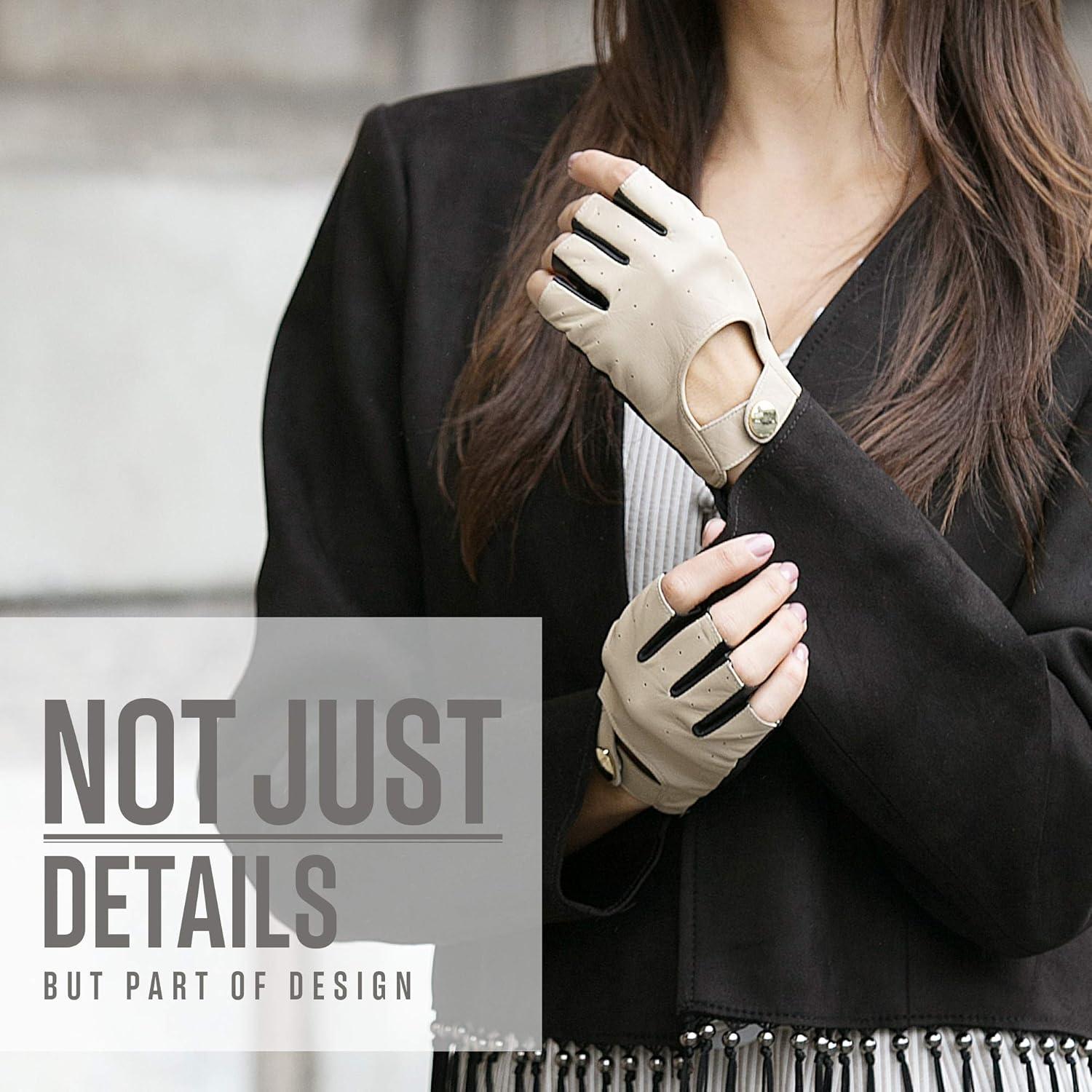 Guantes de Cuero Sin Dedos YISEVEN para Mujer - Talla 7.0 M