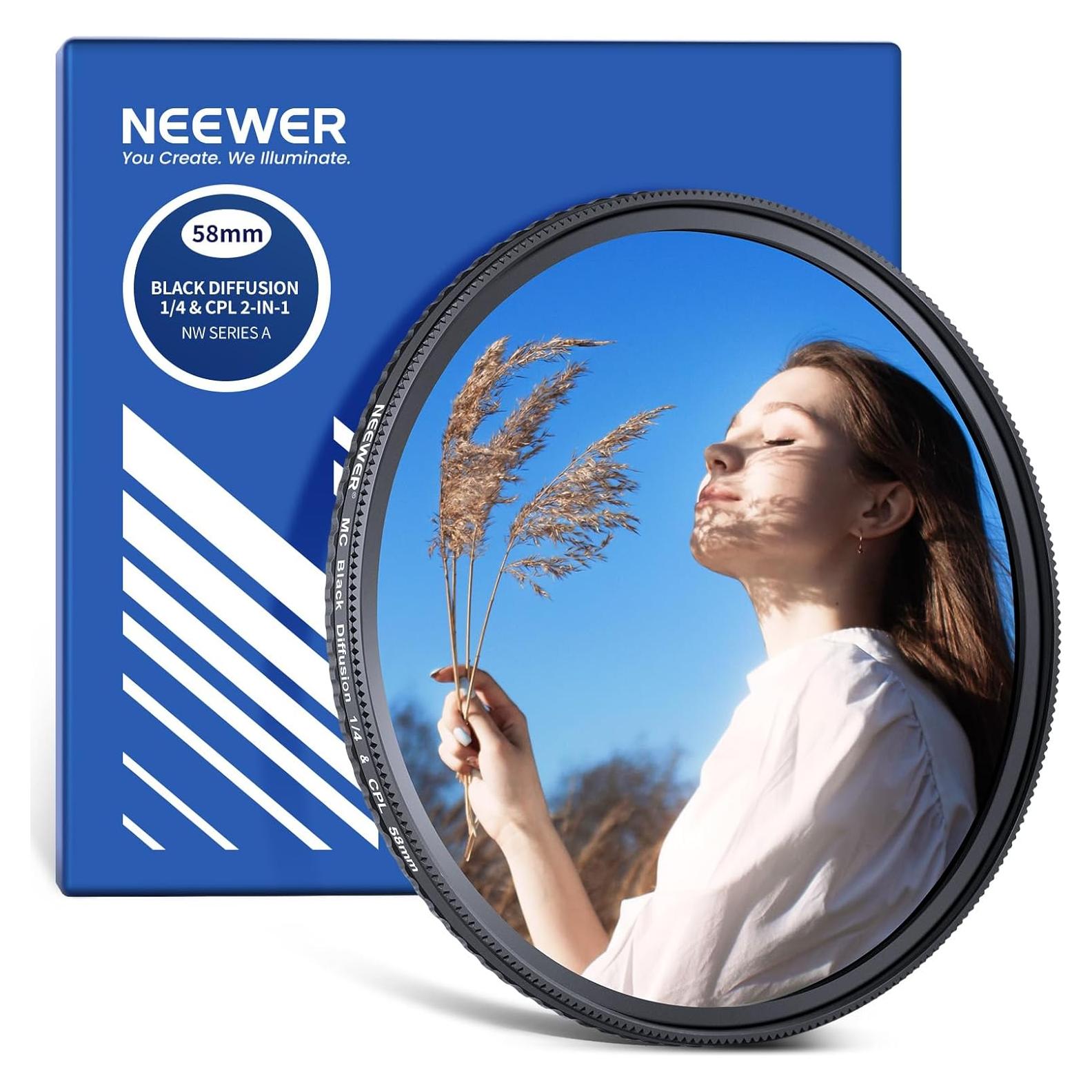 Filtro CPL NEEWER 58mm + Difusor 1/4, Aluminio Delgado