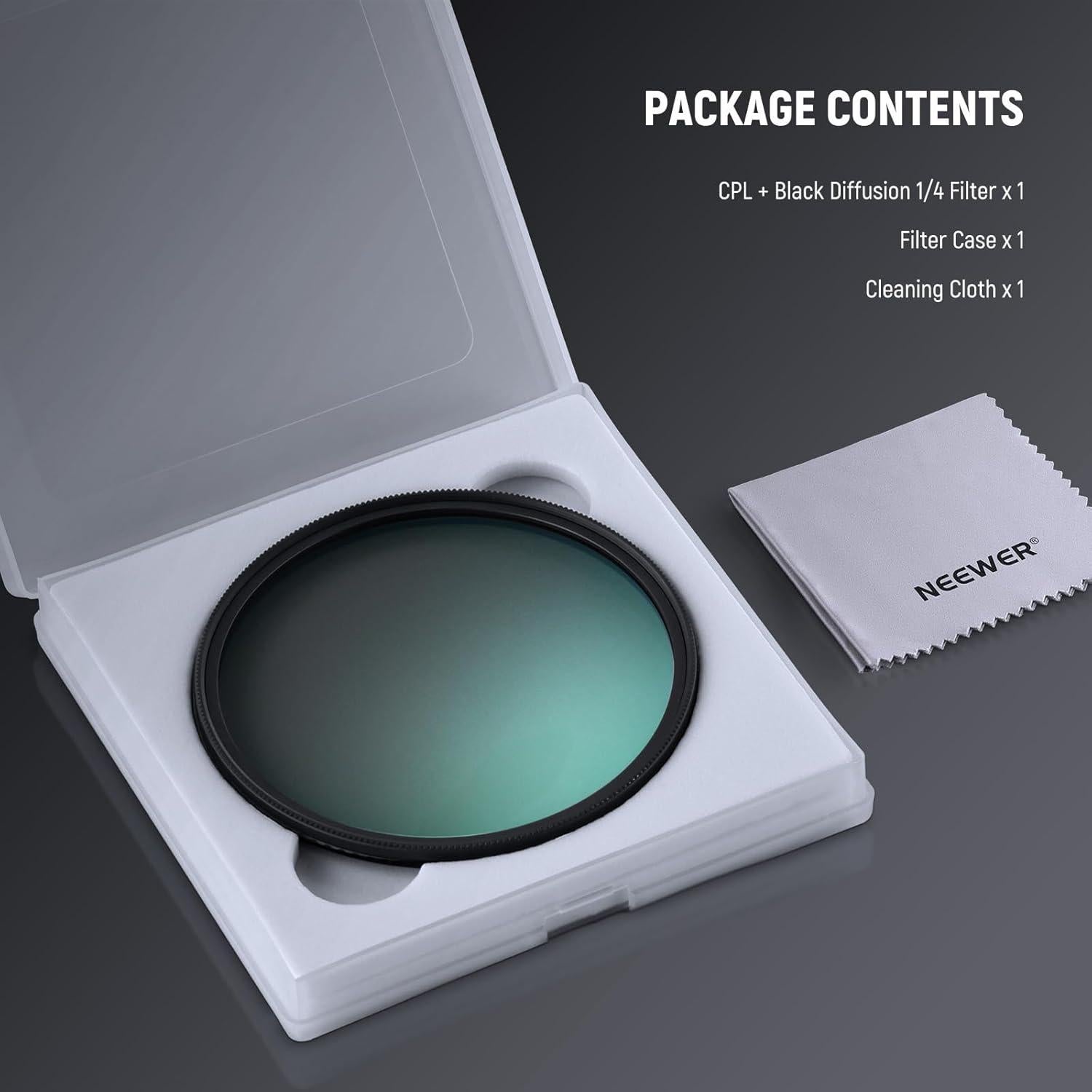 Filtro CPL NEEWER 58mm + Difusor 1/4, Aluminio Delgado
