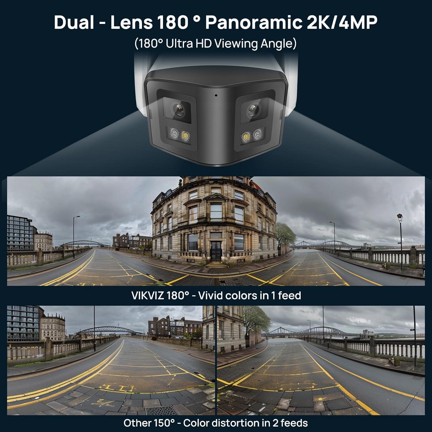 Cámara de Seguridad Exterior VIKVIZ 4MP Doble Lente 180°