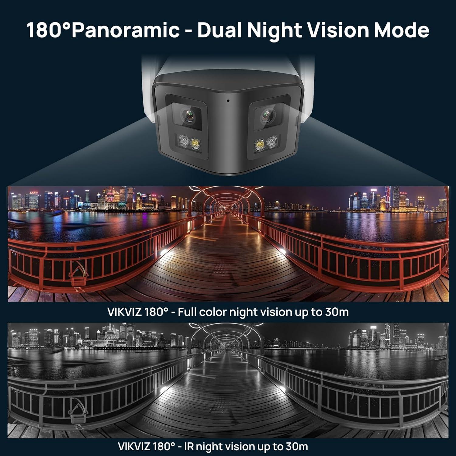 Cámara de Seguridad Exterior VIKVIZ 4MP Doble Lente 180°