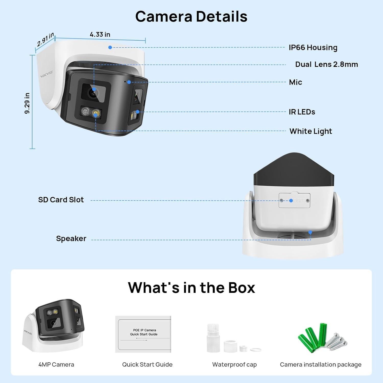 Cámara de Seguridad Exterior VIKVIZ 4MP Doble Lente 180°