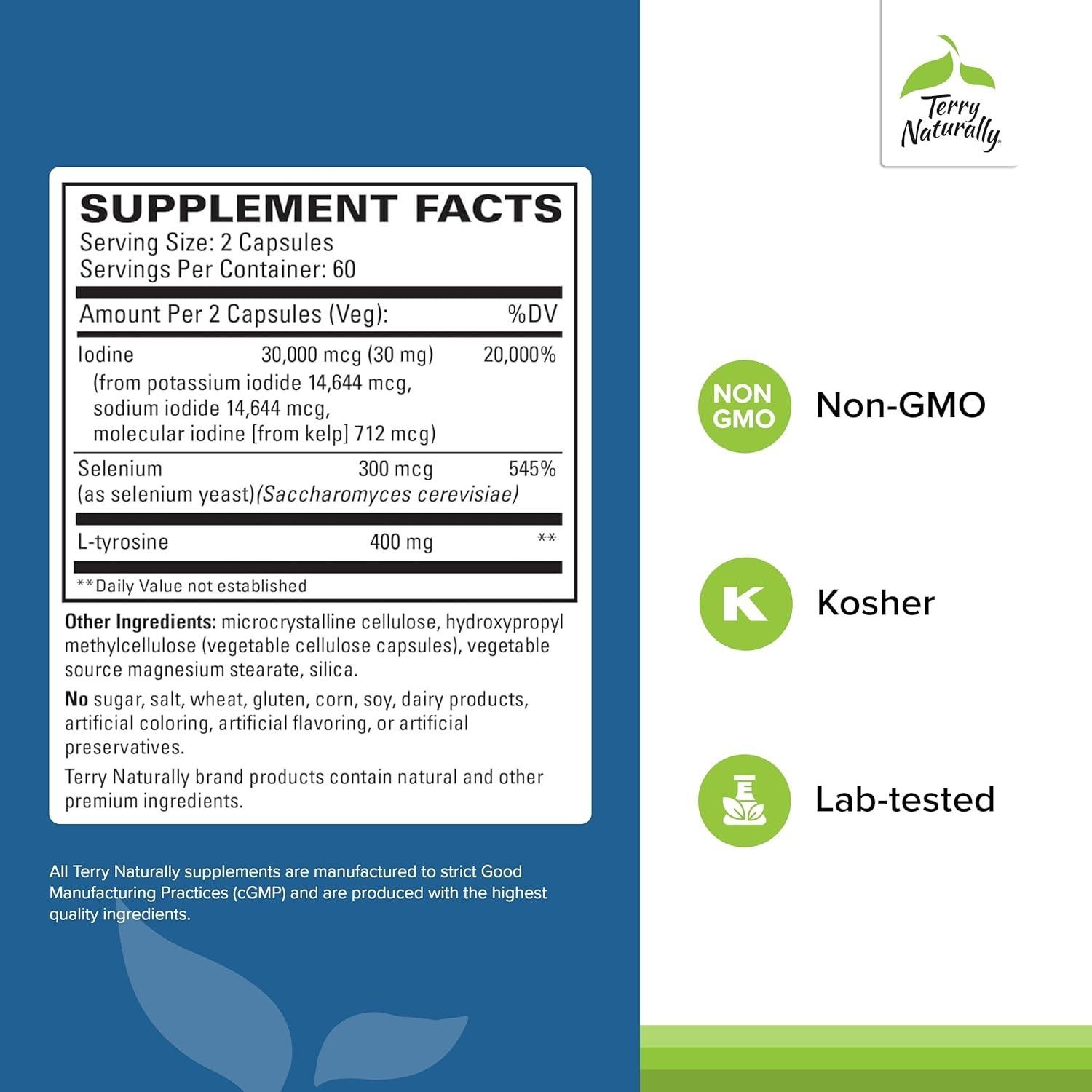 Suplemento Terry Naturally Cuidado de Tiroides Plus 120 Cápsulas