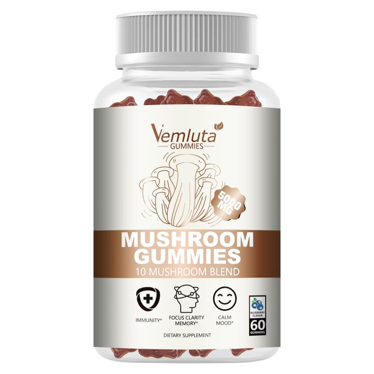 Gominolas de Hongo Vemluta 5000MG - 60 Cuentas Sabor Arándano
