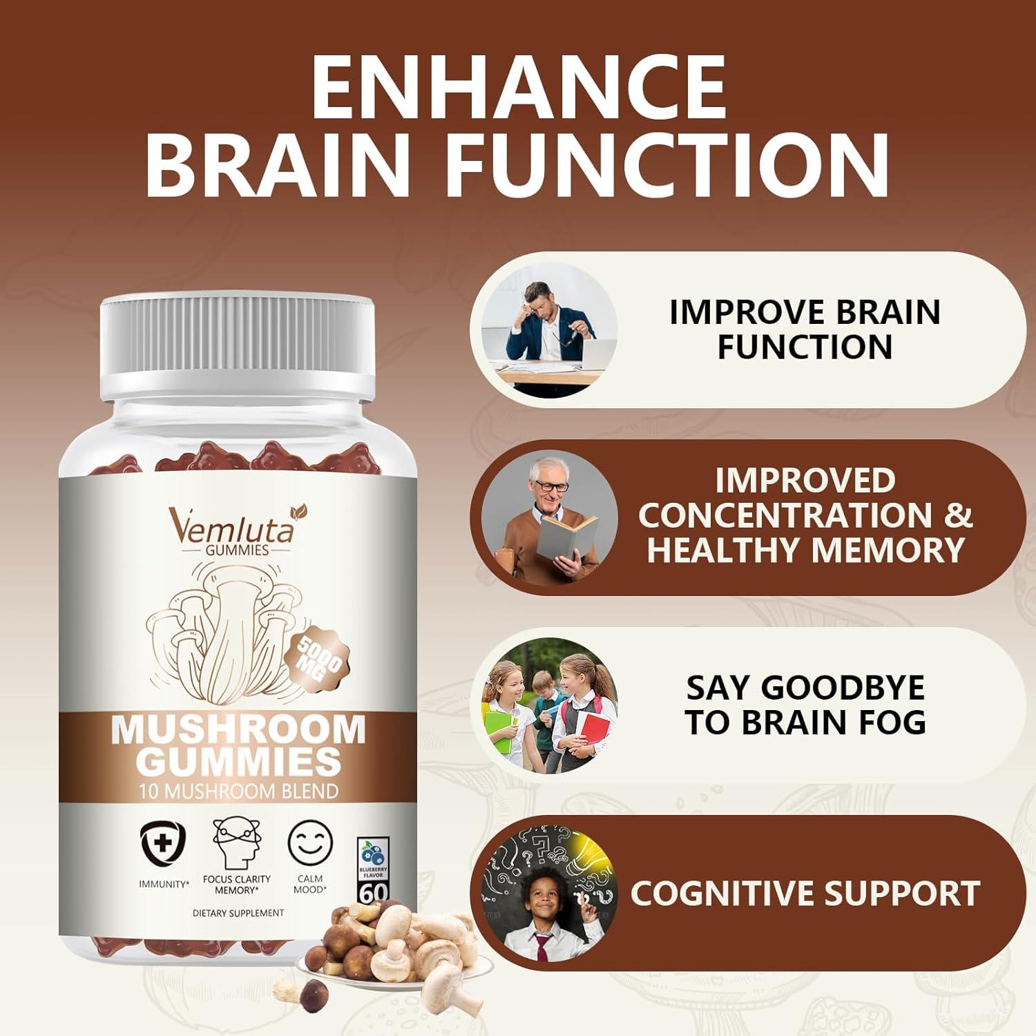 Gominolas de Hongo Vemluta 5000MG - 60 Cuentas Sabor Arándano