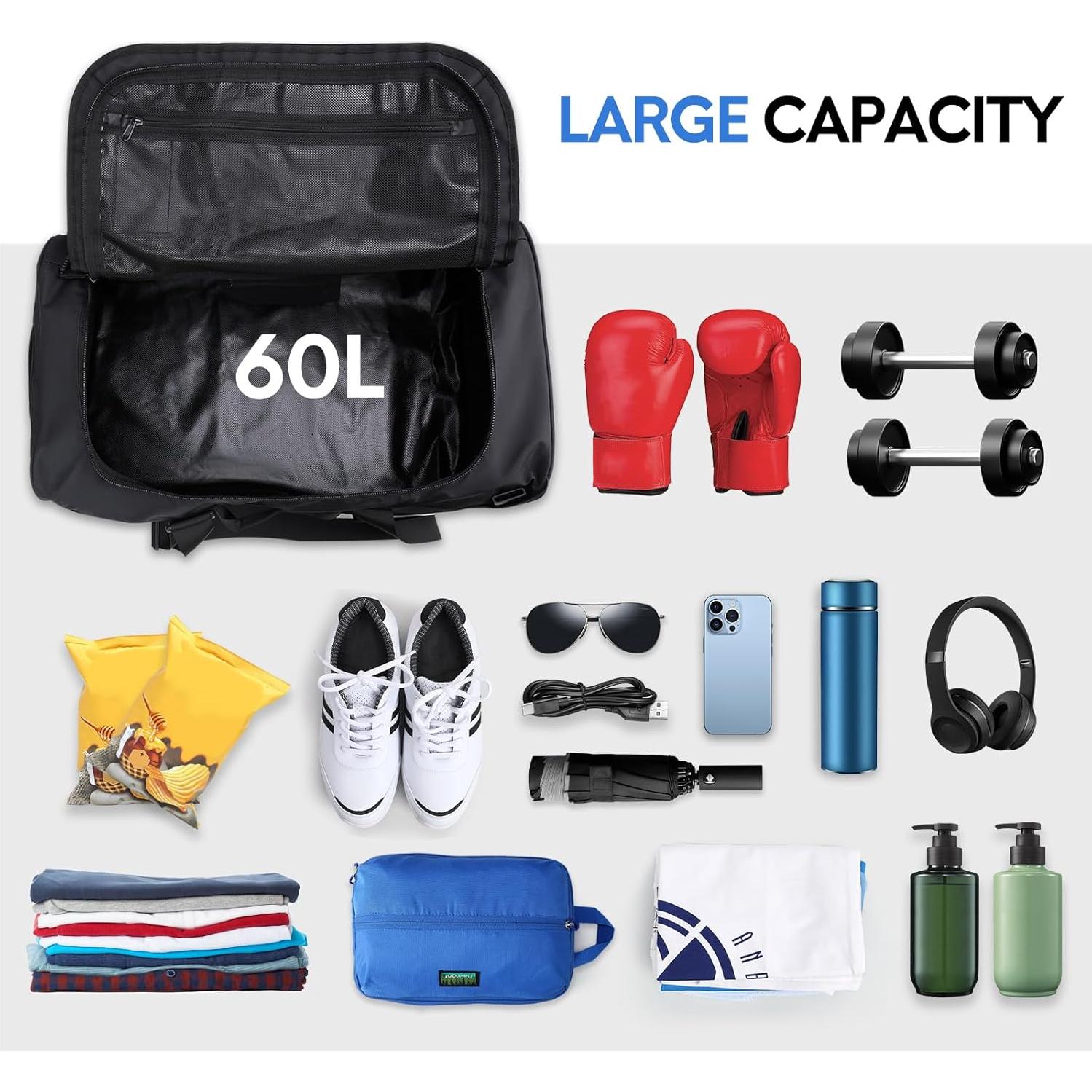 Bolsa de Viaje Haimont 60L Resistente al Agua Negra