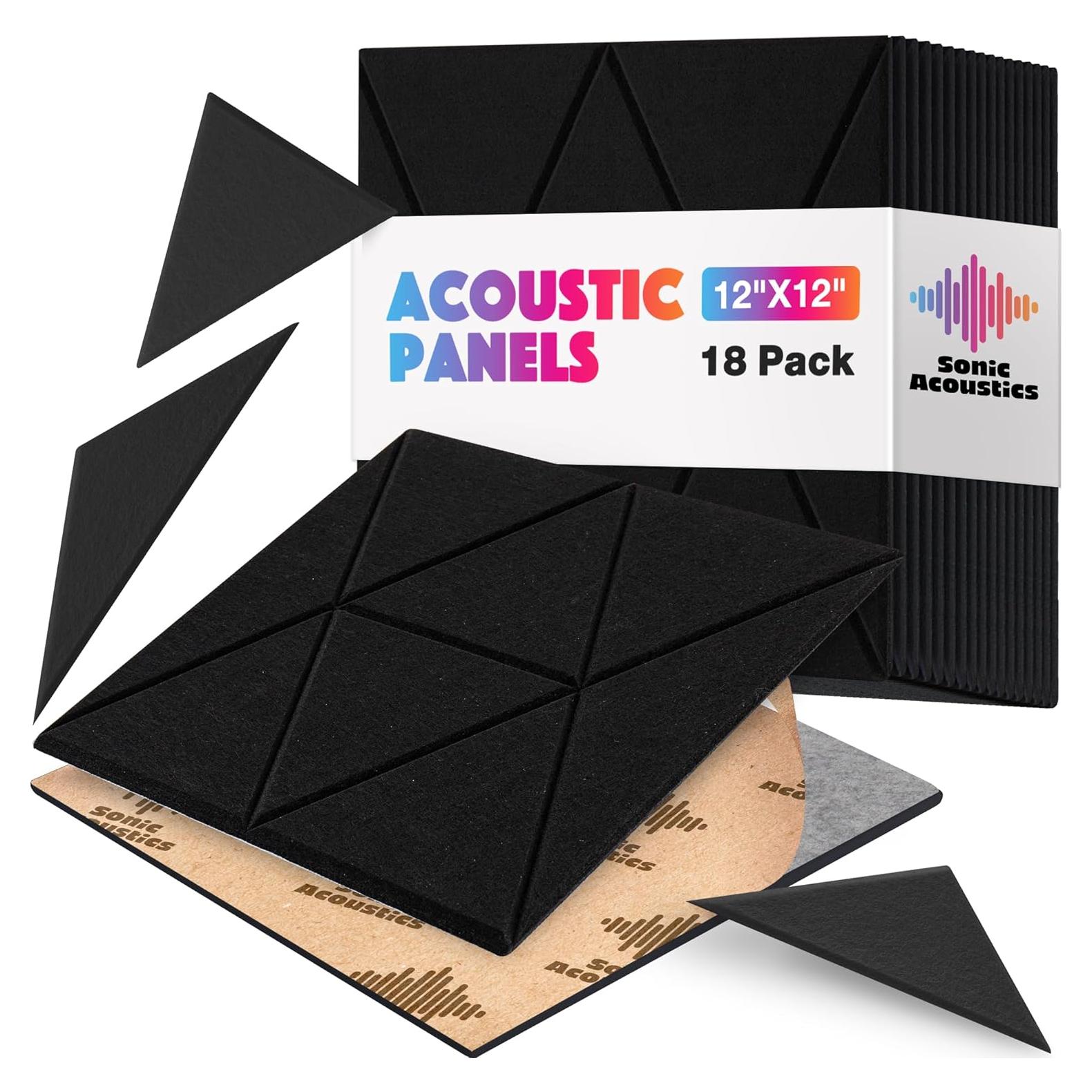 Paquete de 18 Paneles Acústicos Autoadhesivos Sonic 30.48x30.48cm Negro