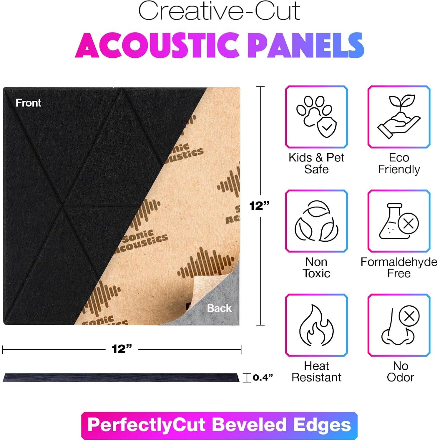 Paquete de 18 Paneles Acústicos Autoadhesivos Sonic 30.48x30.48cm Negro