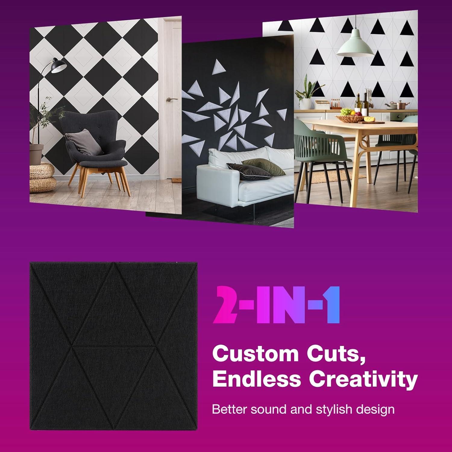 Paquete de 18 Paneles Acústicos Autoadhesivos Sonic 30.48x30.48cm Negro