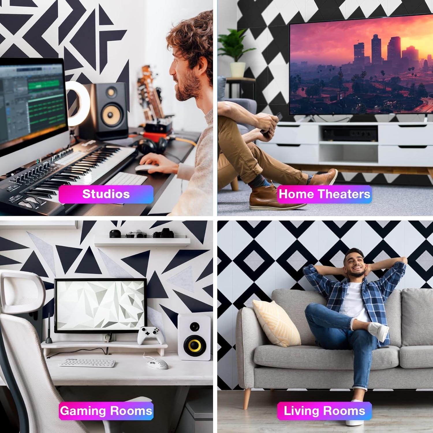 Paquete de 18 Paneles Acústicos Autoadhesivos Sonic 30.48x30.48cm Negro