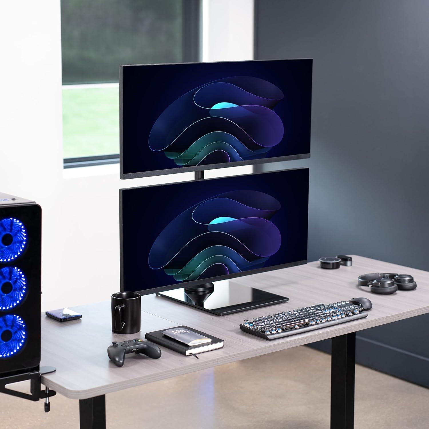 Soporte Doble Monitor VIVO STAND-V002LG Base Vidrio Templado