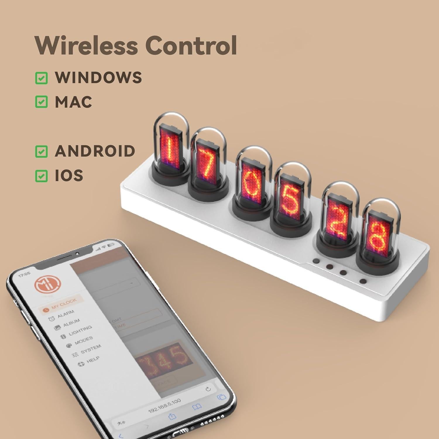 Reloj de Tubo Nixie Aventureros Verde Claro Digital 17cm