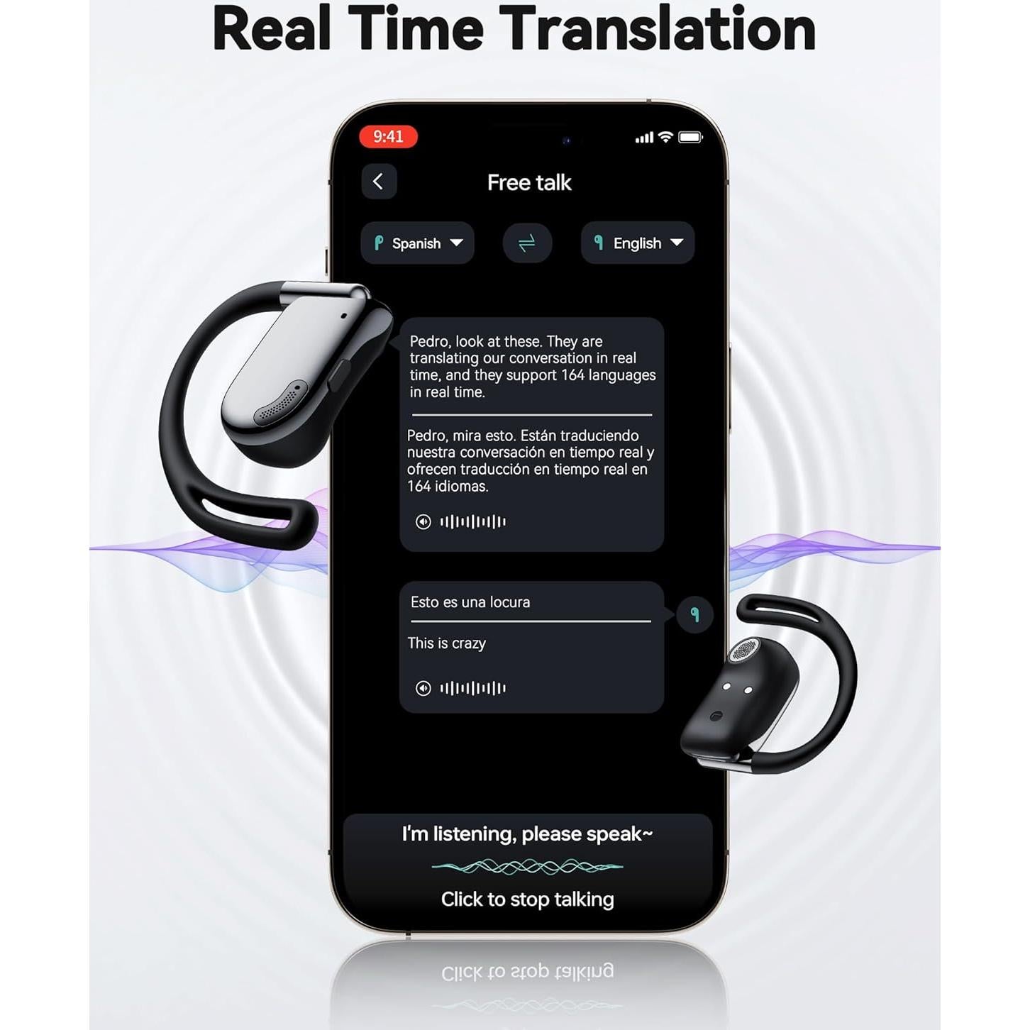 Auriculares Traductores AI PocBuds T26, 164 Idiomas, 90H Batería