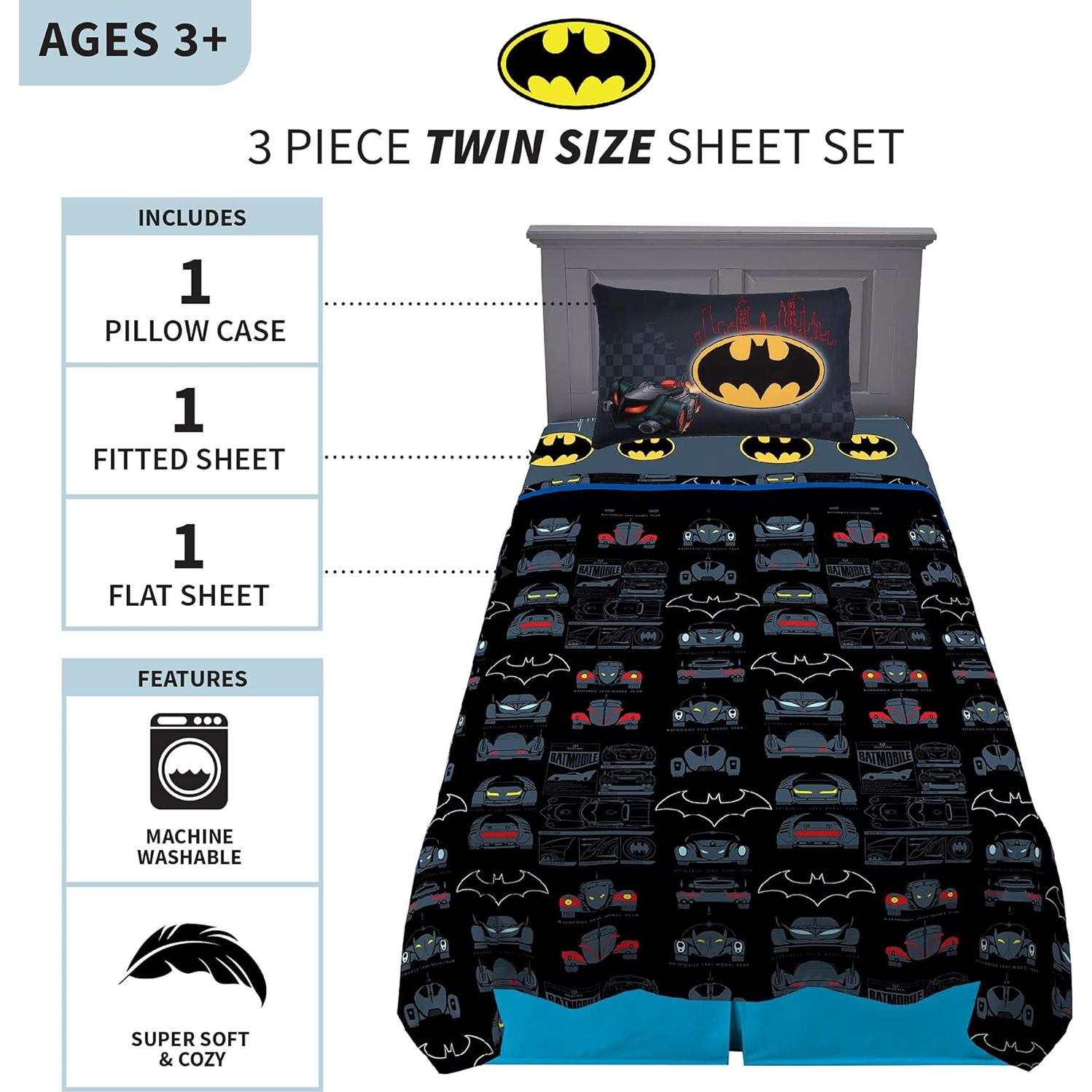 Conjunto de Sábanas Individual Franco Batman 3 Piezas Microfibra