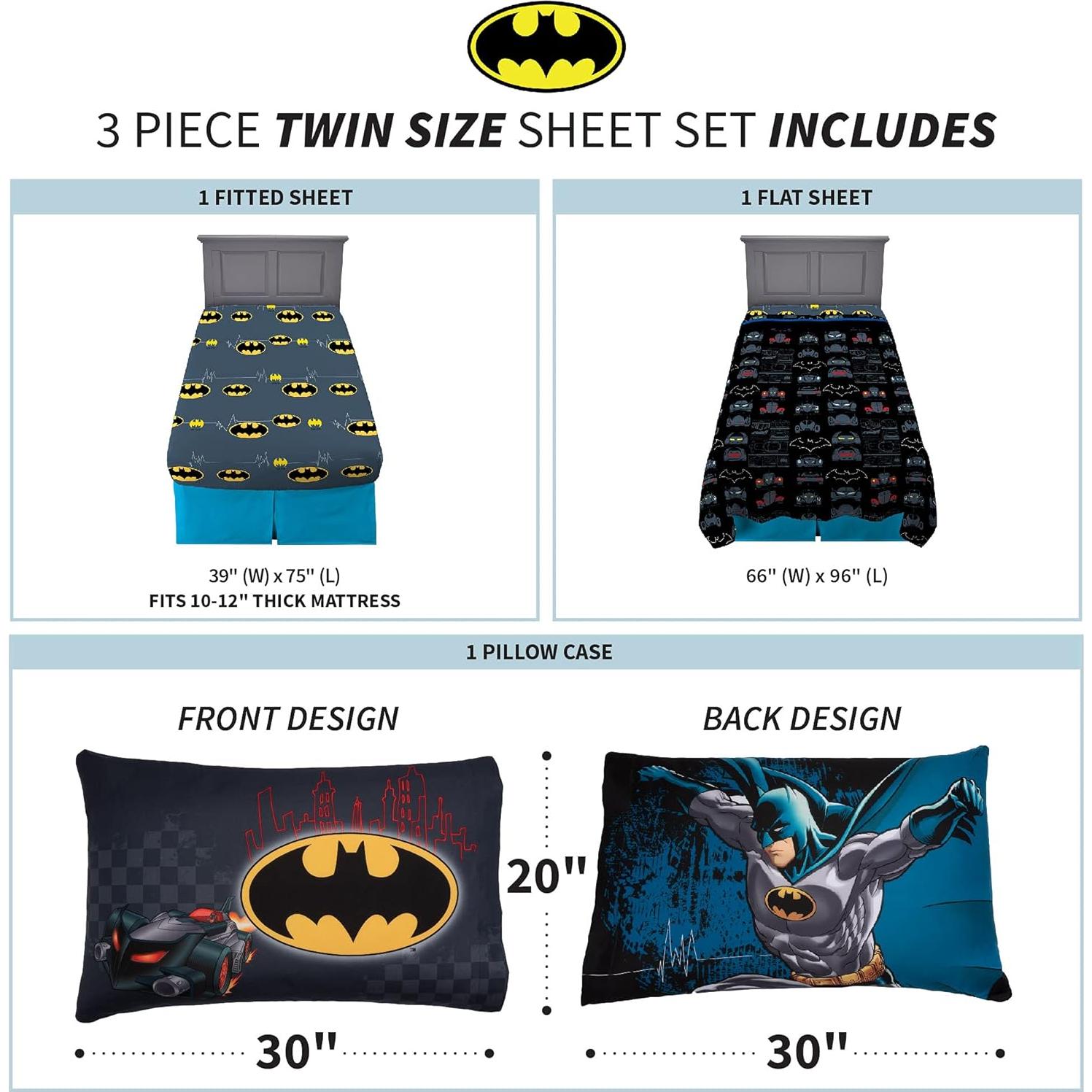 Conjunto de Sábanas Individual Franco Batman 3 Piezas Microfibra