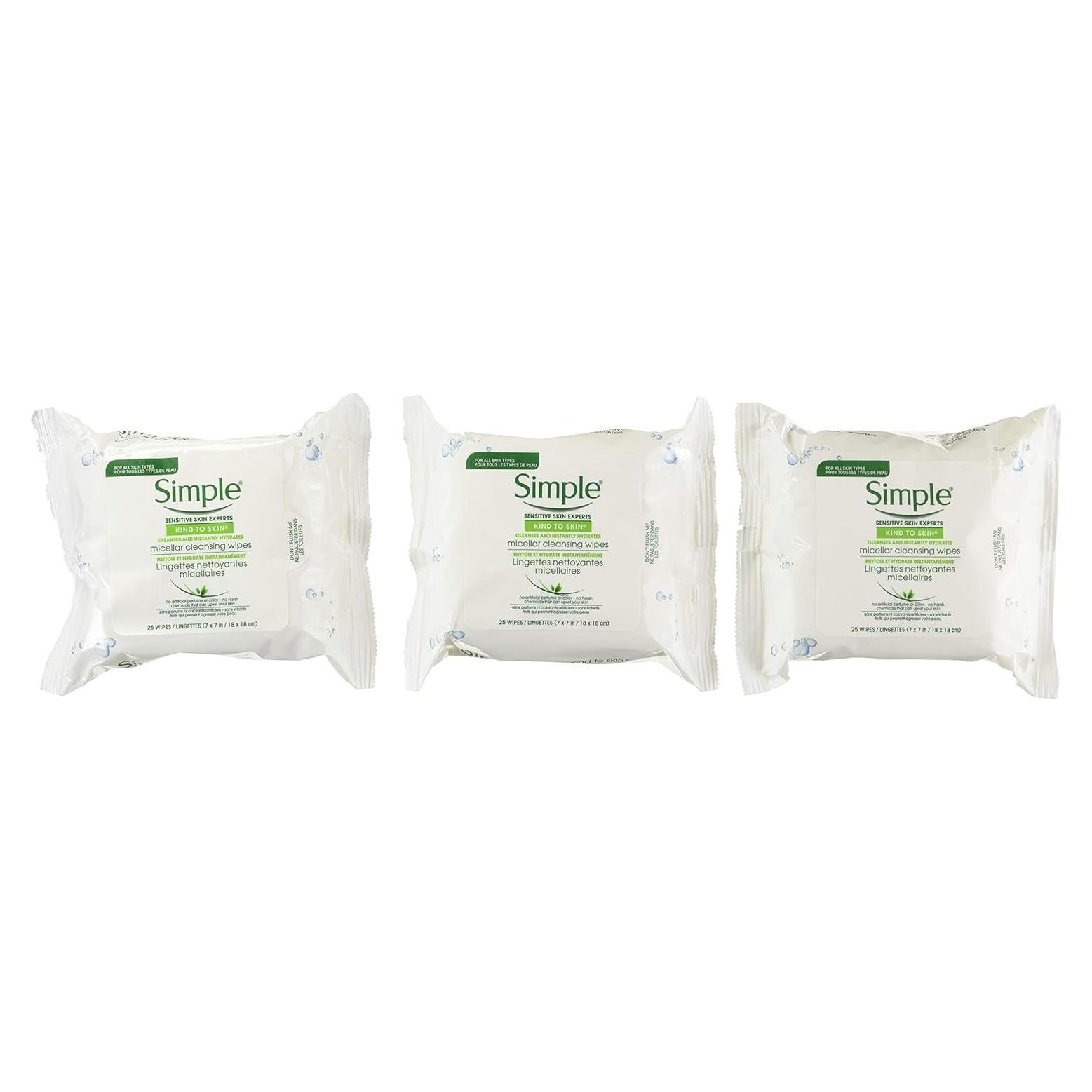 Toallitas Desmaquillantes Micelares Simple 25 Unidades x 3