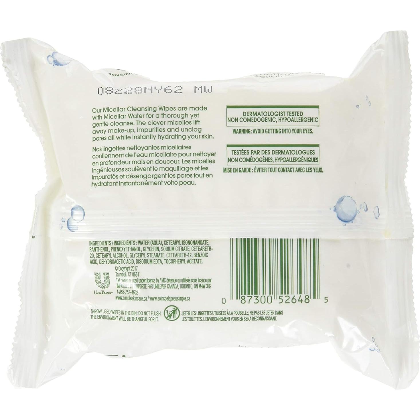 Toallitas Desmaquillantes Micelares Simple 25 Unidades x 3