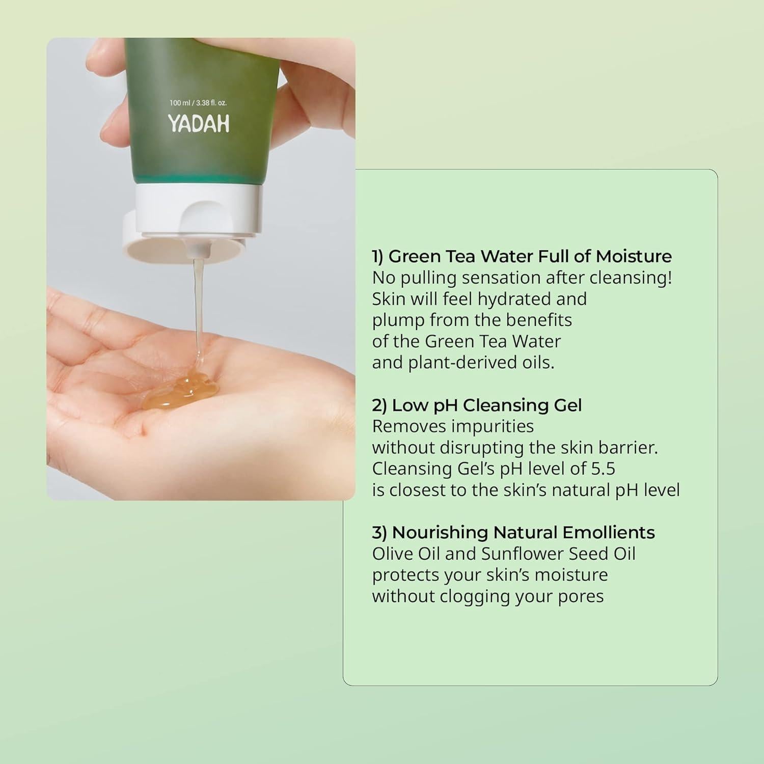 Gel Limpiador Facial YADAH de Té Verde 100 ml - pH Equilibrado