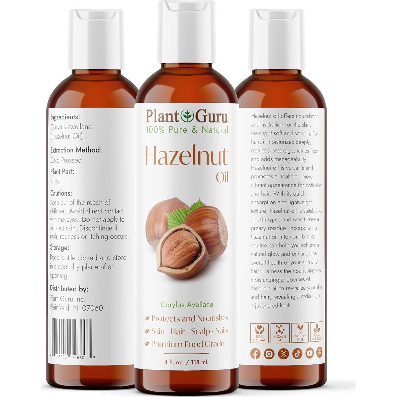 Aceite de Avellana 118 ml Prensado en Frío 100% Puro Natural