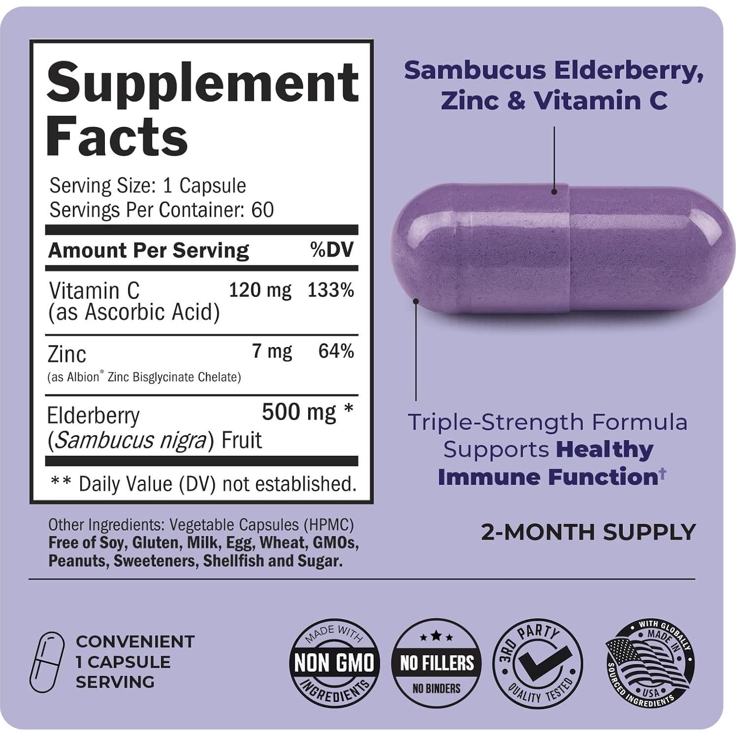 Cápsulas de Saúco BioSchwartz con Zinc y Vitamina C - 60 Unidades