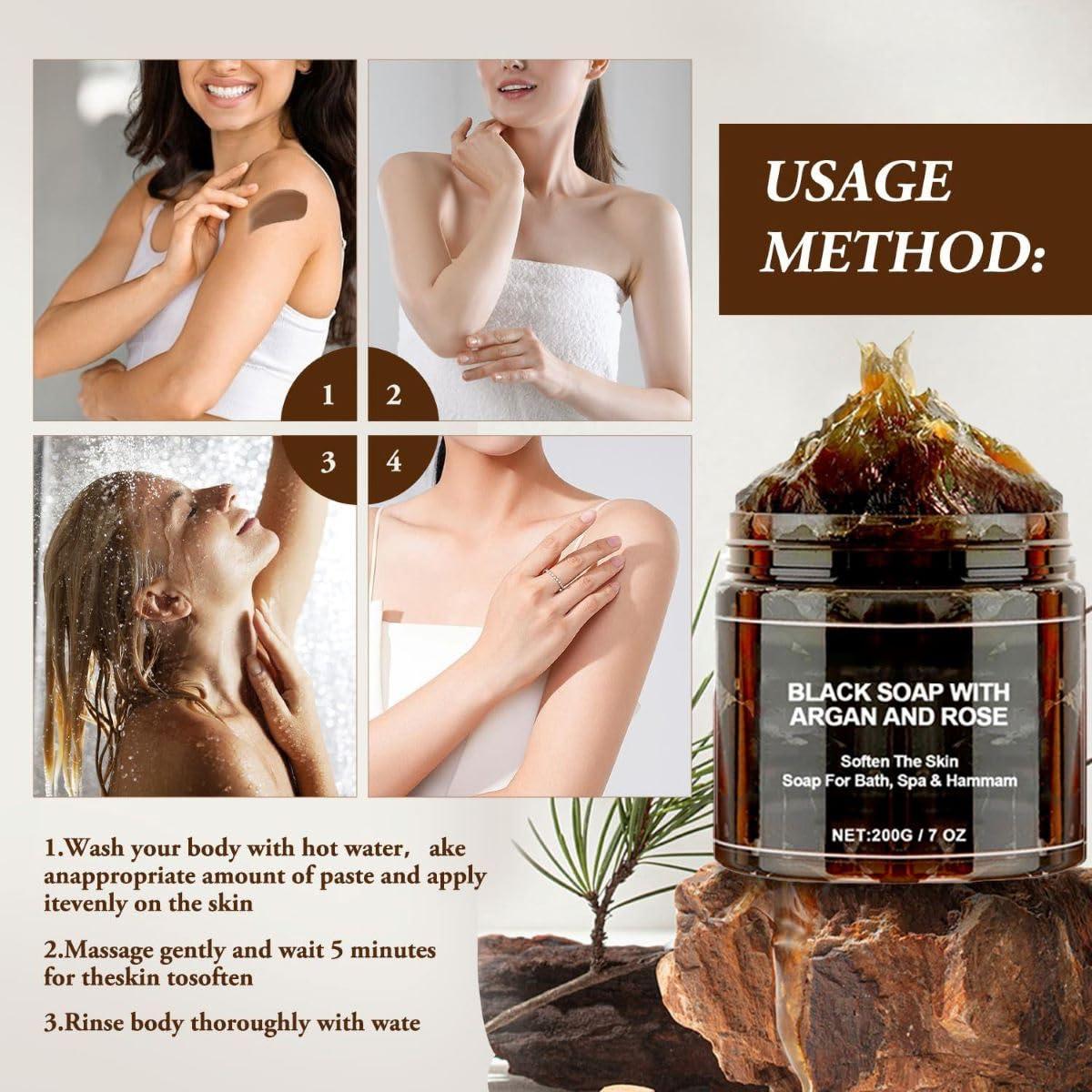 Jabón Negro Marroquí Beldi con Aceite de Argán y Rosa - 2 Unidades