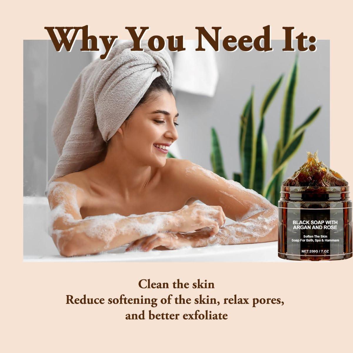 Jabón Negro Marroquí Beldi con Aceite de Argán y Rosa - 2 Unidades