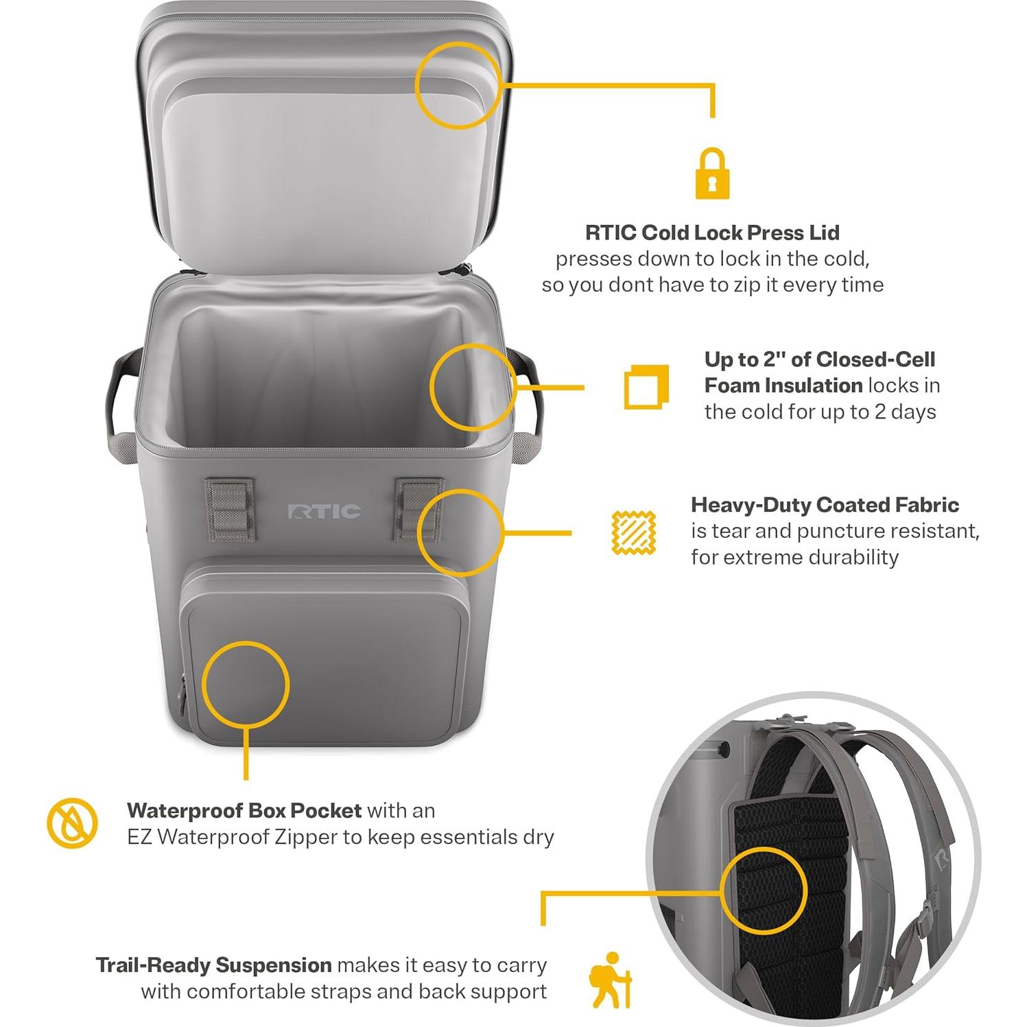 Mochila Enfriador RTIC 24 Latas Impermeable y Flotante