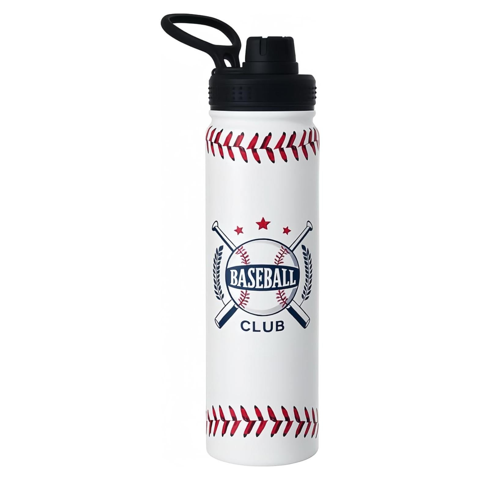 Baseball Water Bottle, 24 oz Insulated Stainless Steel Sports Bottle with Straw, Baseball Stuff Gifts for Boys