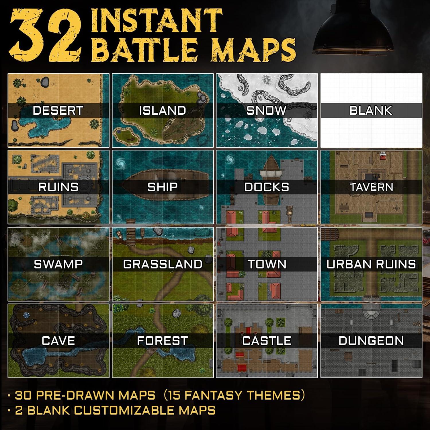 CZYY Libro de Mapas de Batalla RPG - 32 Mats Reutilizables 1"