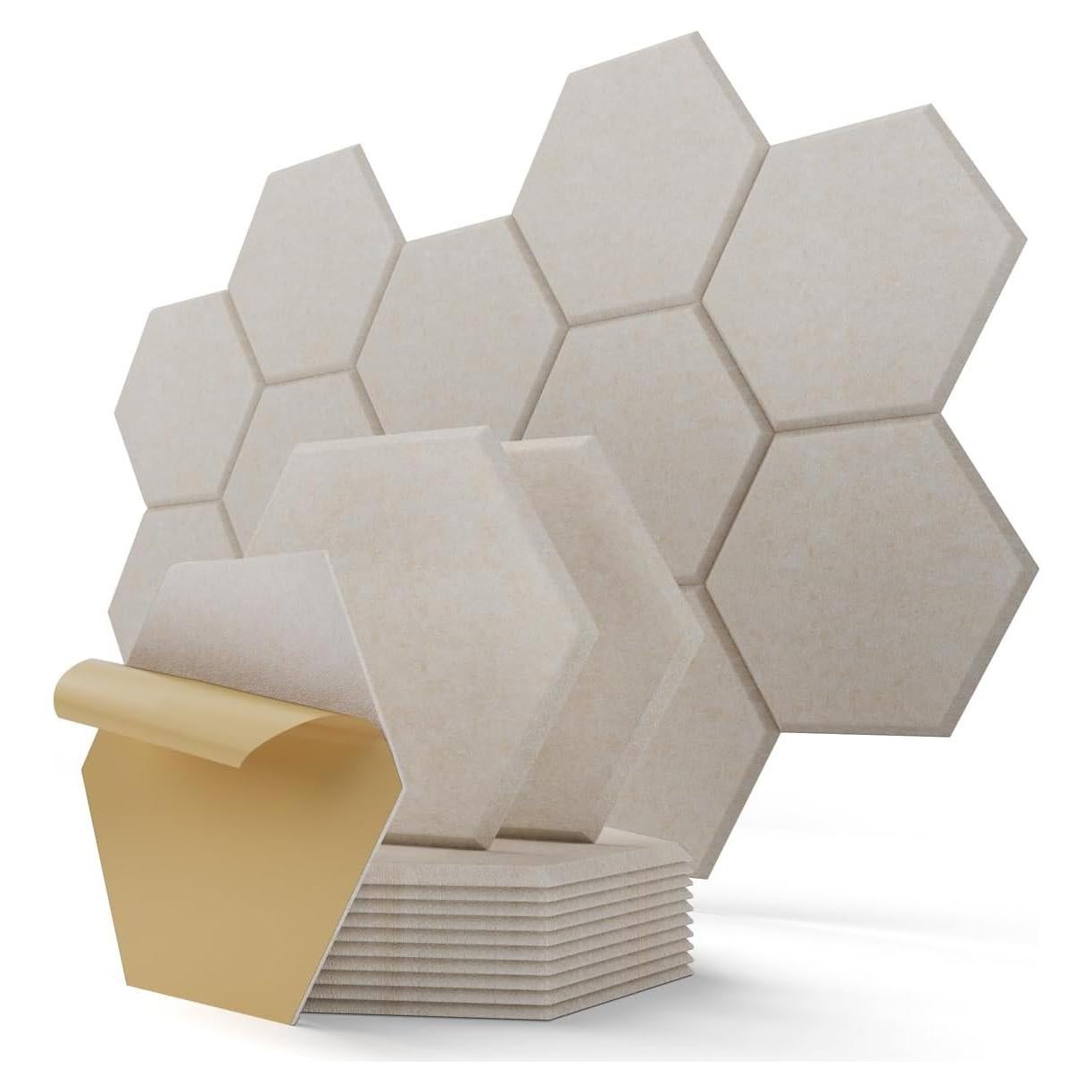 Paneles Acústicos Hexagonales Kuchoow 12 Piezas Beige 30.48x30.48cm