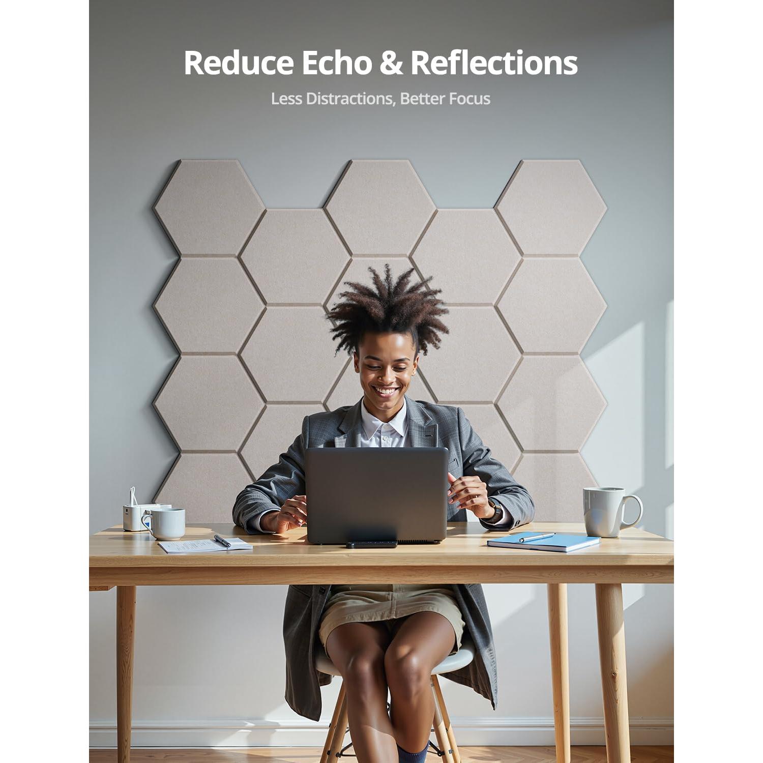 Paneles Acústicos Hexagonales Kuchoow 12 Piezas Beige 30.48x30.48cm