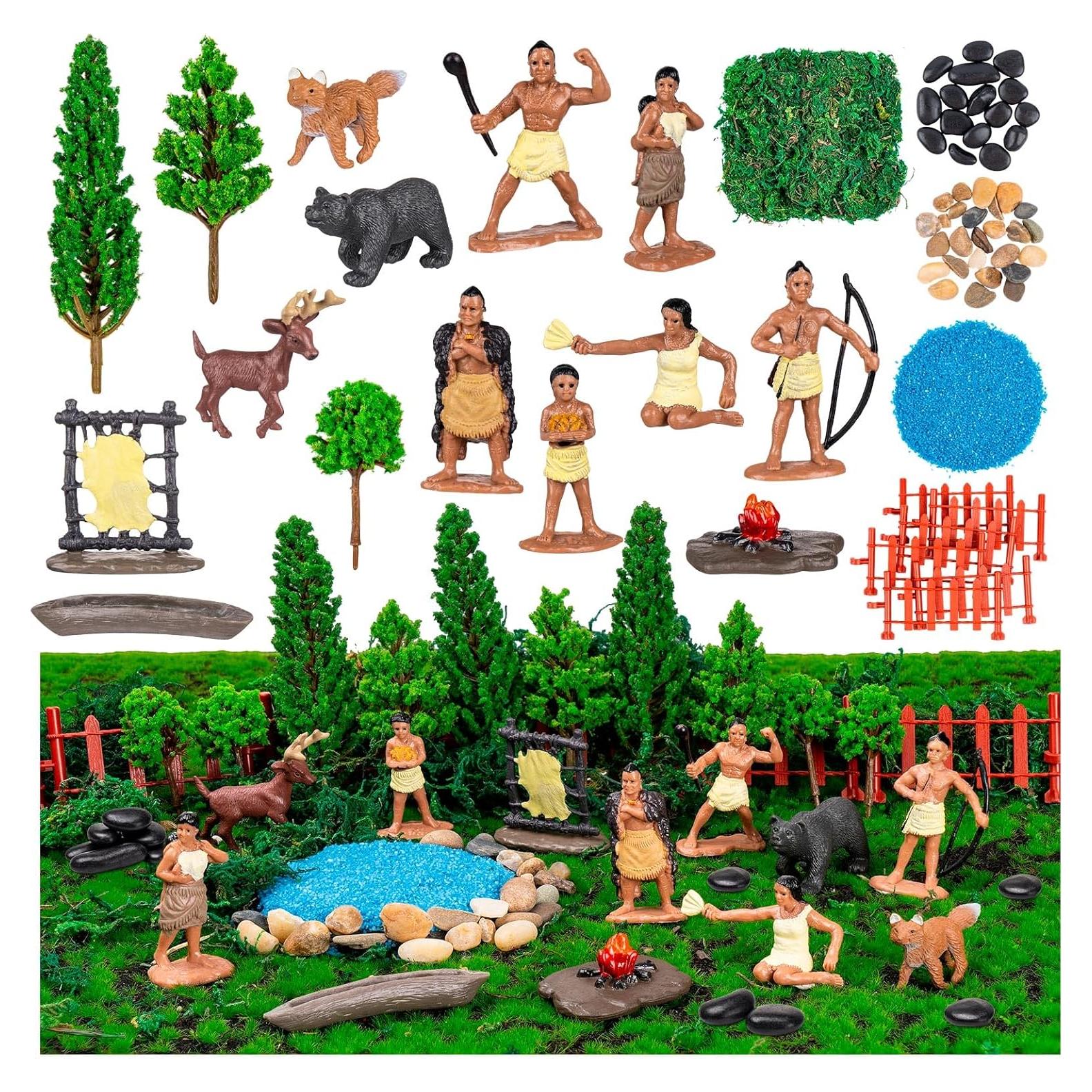 Conjunto de Figuras Indias Powhatan 43 Pcs para Diorama Educativo