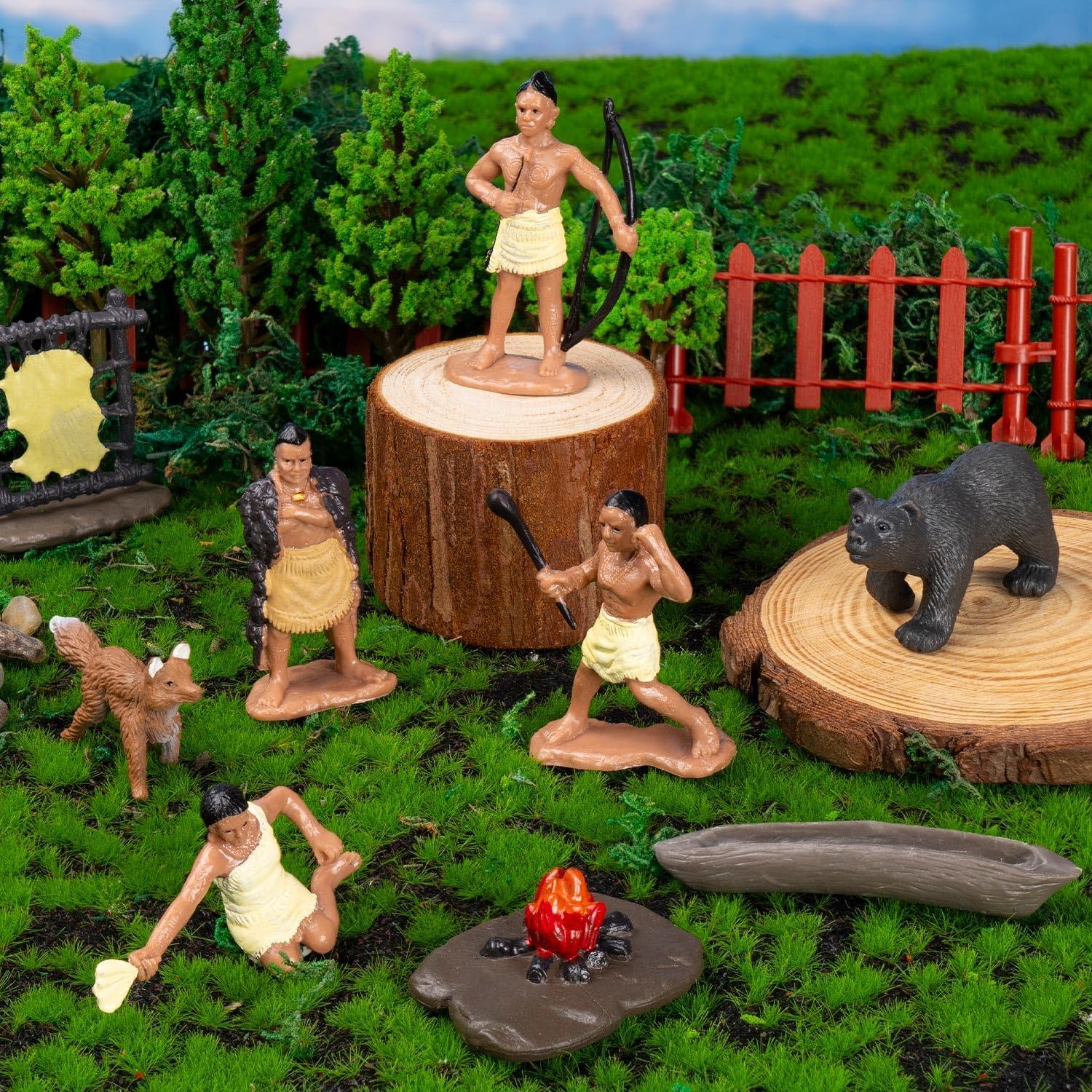 Conjunto de Figuras Indias Powhatan 43 Pcs para Diorama Educativo