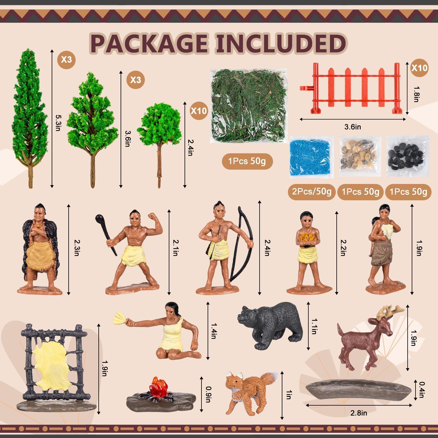 Conjunto de Figuras Indias Powhatan 43 Pcs para Diorama Educativo