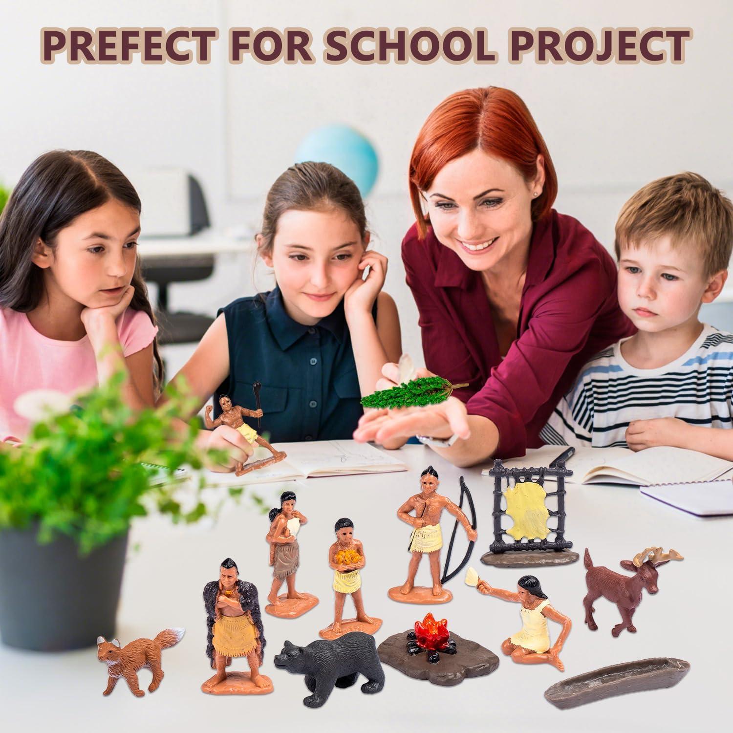 Conjunto de Figuras Indias Powhatan 43 Pcs para Diorama Educativo