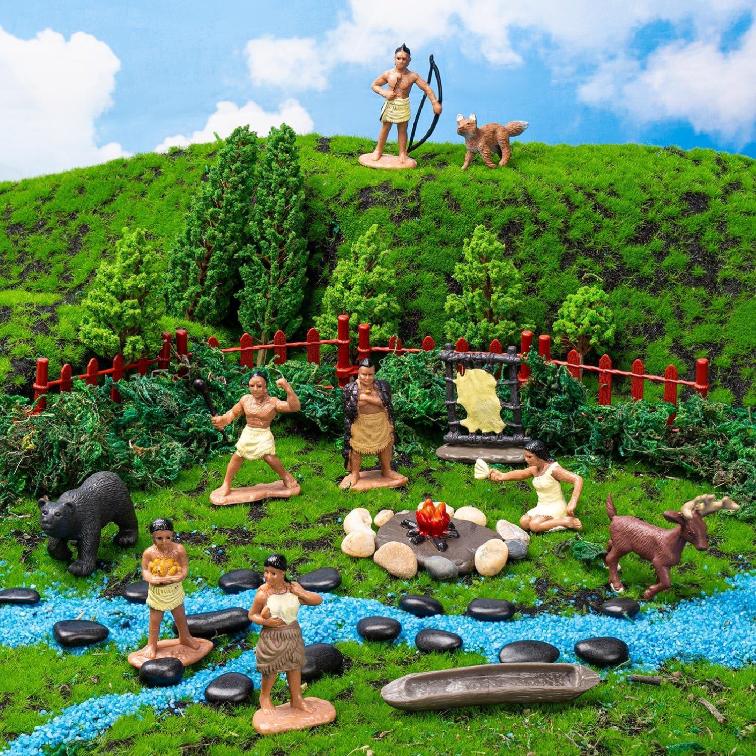 Conjunto de Figuras Indias Powhatan 43 Pcs para Diorama Educativo