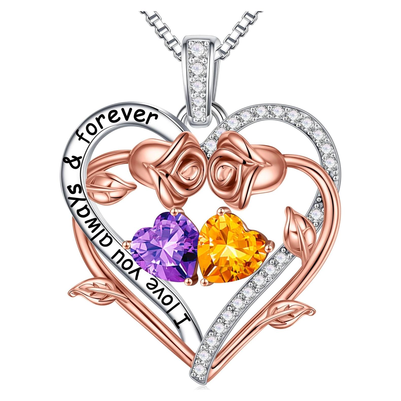 Collar de doble corazón rosa Iefil en plata esterlina 925