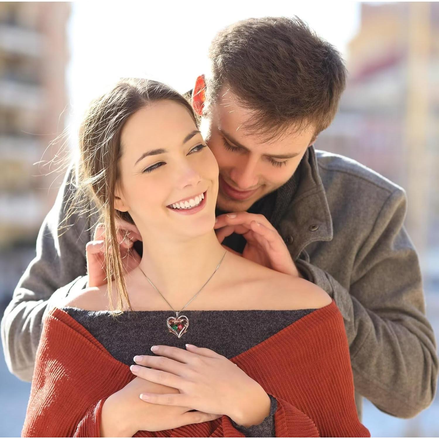 Collar de doble corazón rosa Iefil en plata esterlina 925
