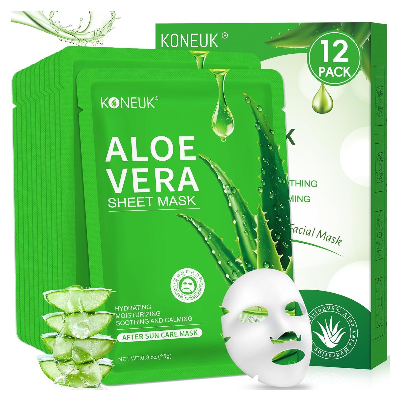 Paquete de 12 mascarillas faciales de aloe vera hidratantes