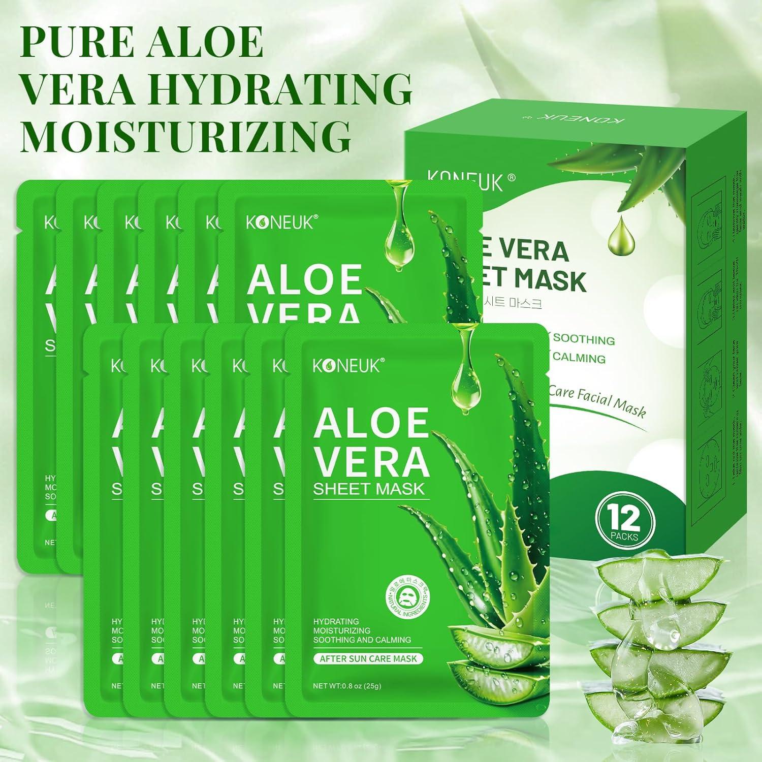 Paquete de 12 mascarillas faciales de aloe vera hidratantes