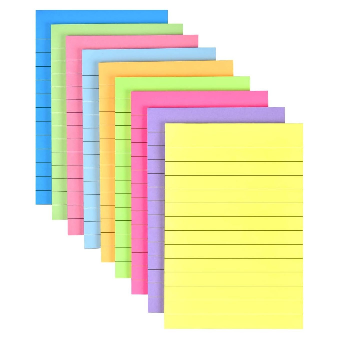 Paquete de 9 Notas Adhesivas Rayadas WSPER 10x15cm Colores Brillantes