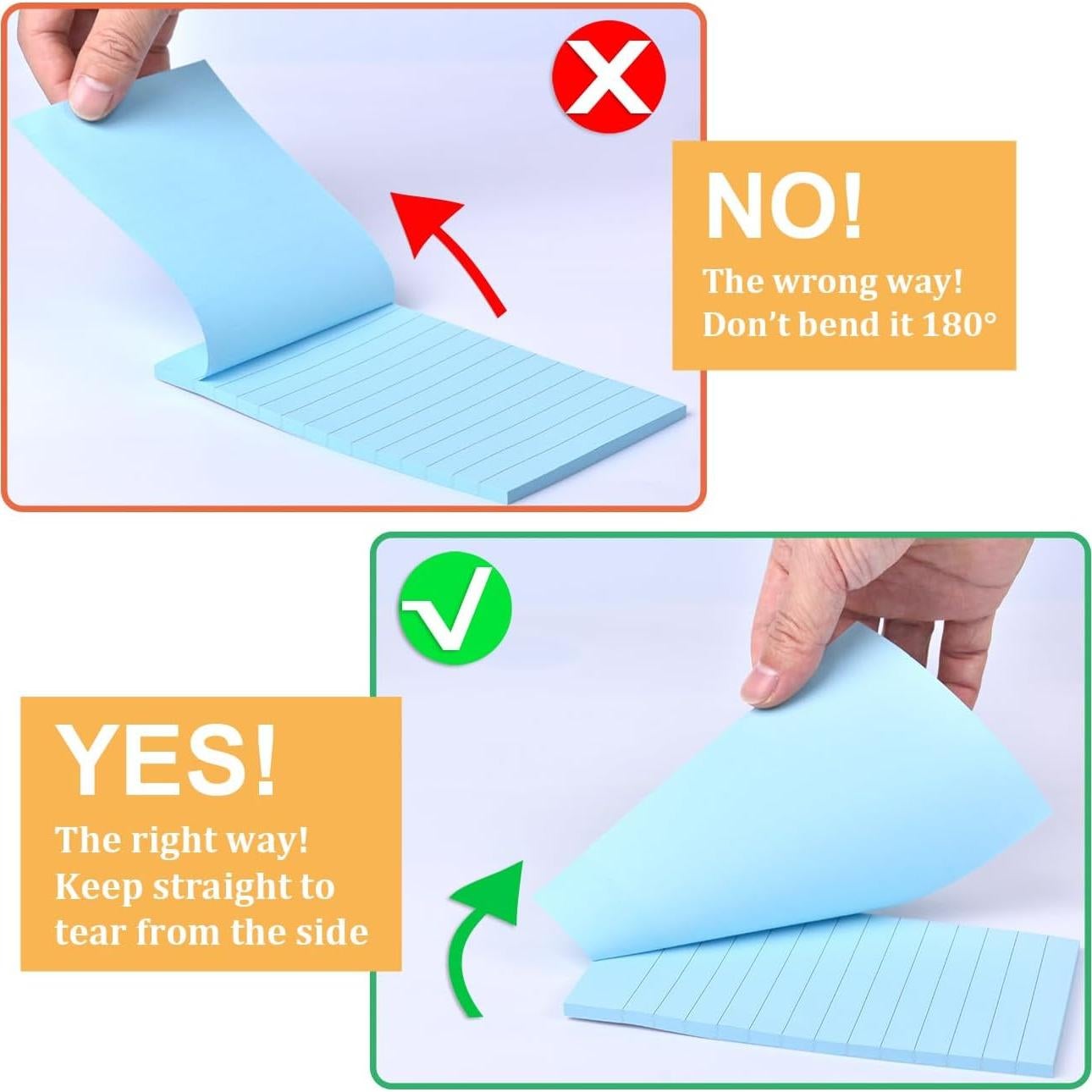 Paquete de 9 Notas Adhesivas Rayadas WSPER 10x15cm Colores Brillantes