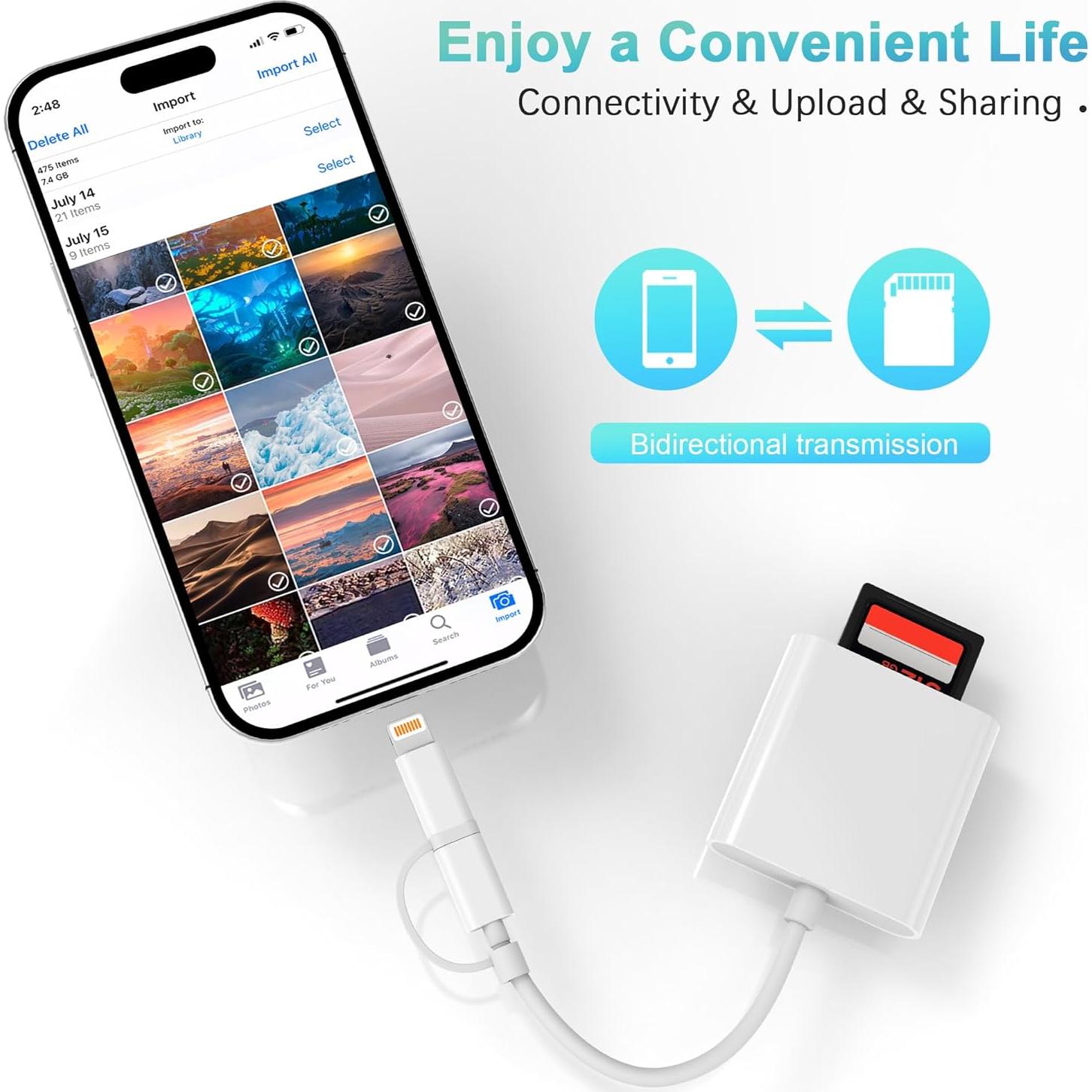 Lector de Tarjetas SD DCNETWORK USB-C y Lightning Blanco