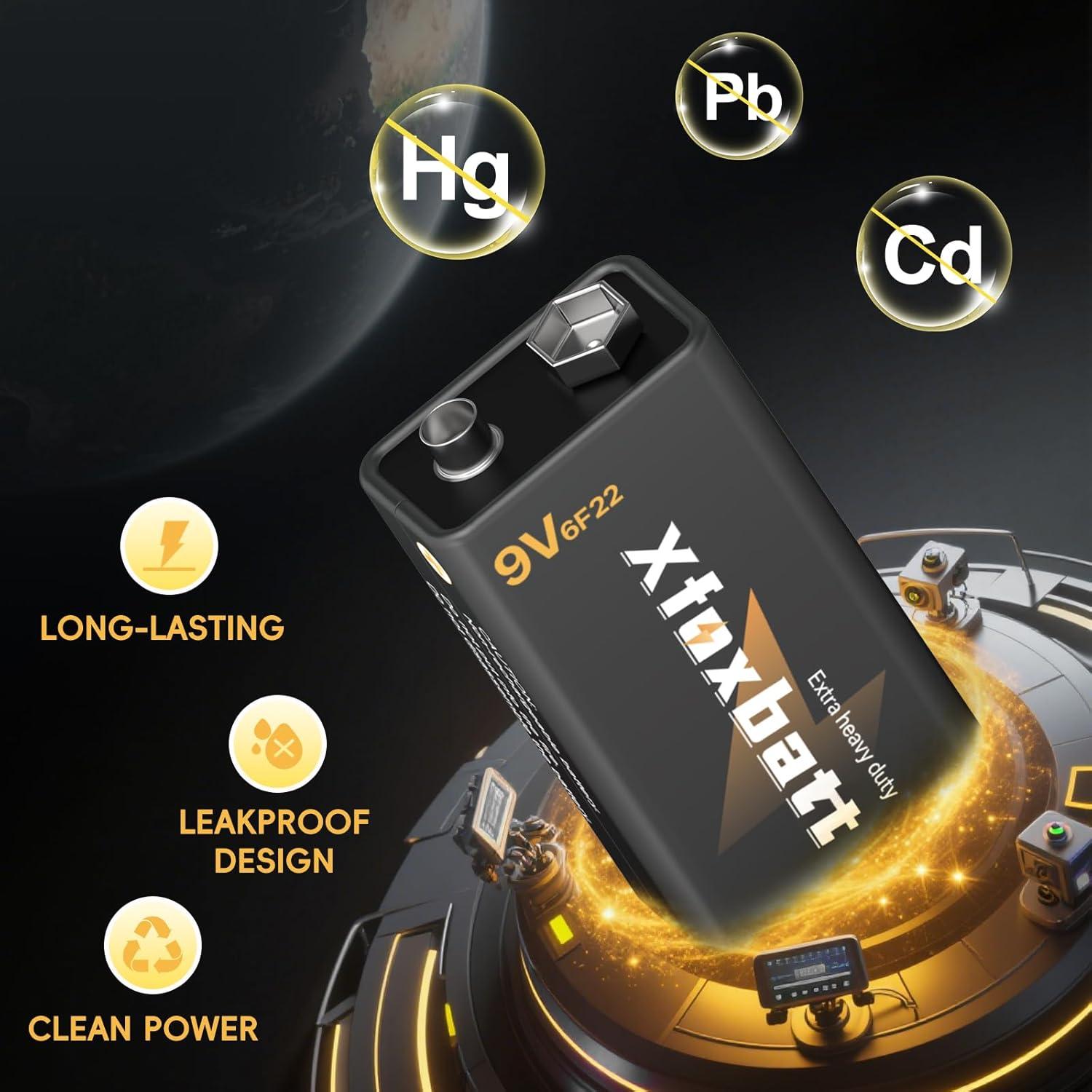 Baterías 9V Carbono XFOXBATT Paquete de 4 para Alarmas