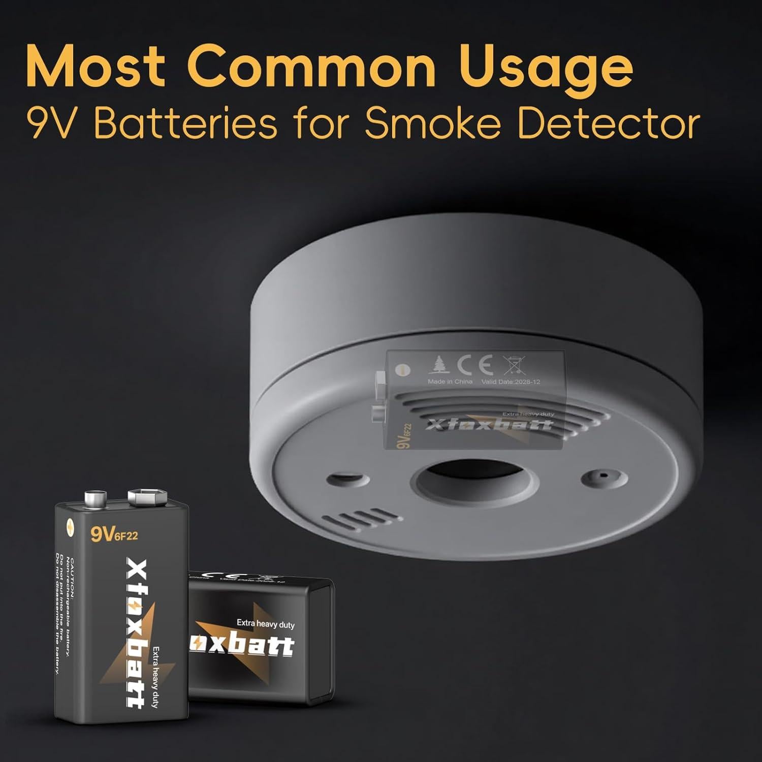 Baterías 9V Carbono XFOXBATT Paquete de 4 para Alarmas