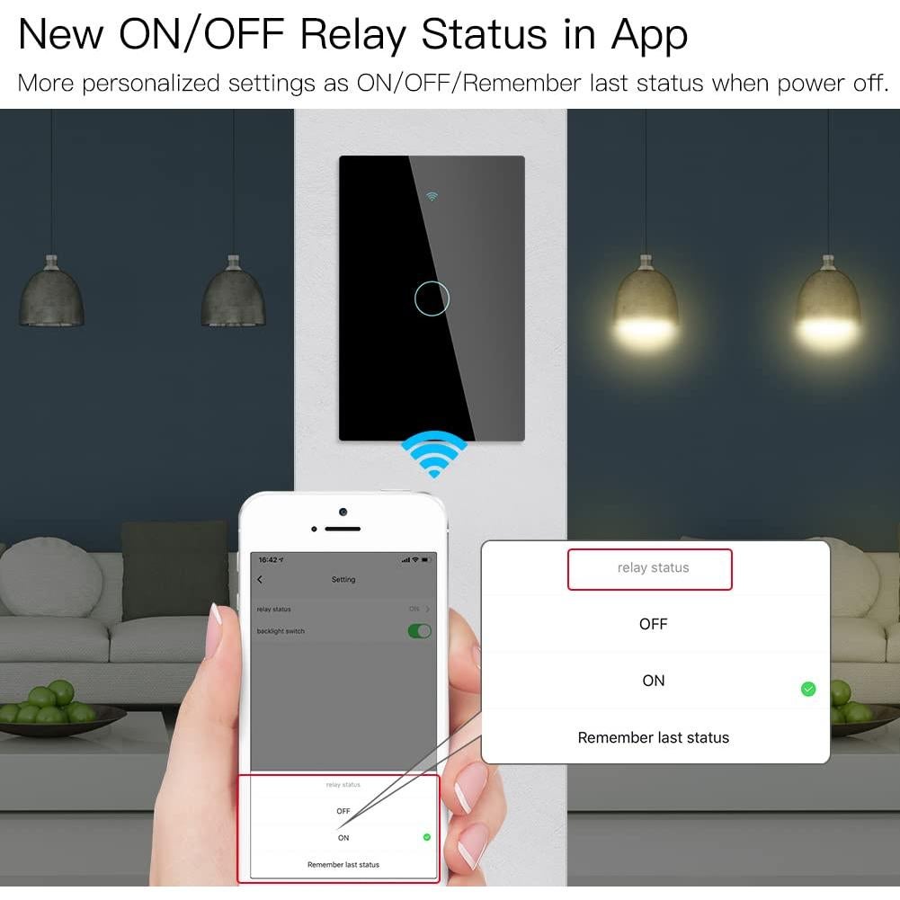 Interruptor Inteligente MOES WiFi 1 Gang Negro Sin Neutro