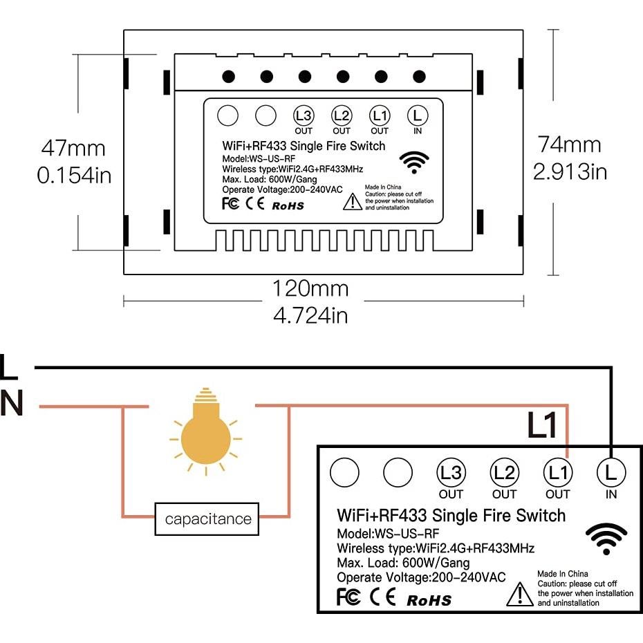 Interruptor Inteligente MOES WiFi 1 Gang Negro Sin Neutro
