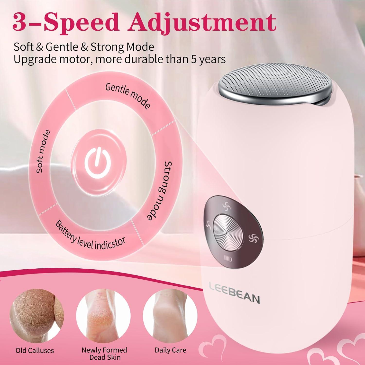 Removedor de Callos Eléctrico Leebean Rosa, 3 Velocidades, Impermeable