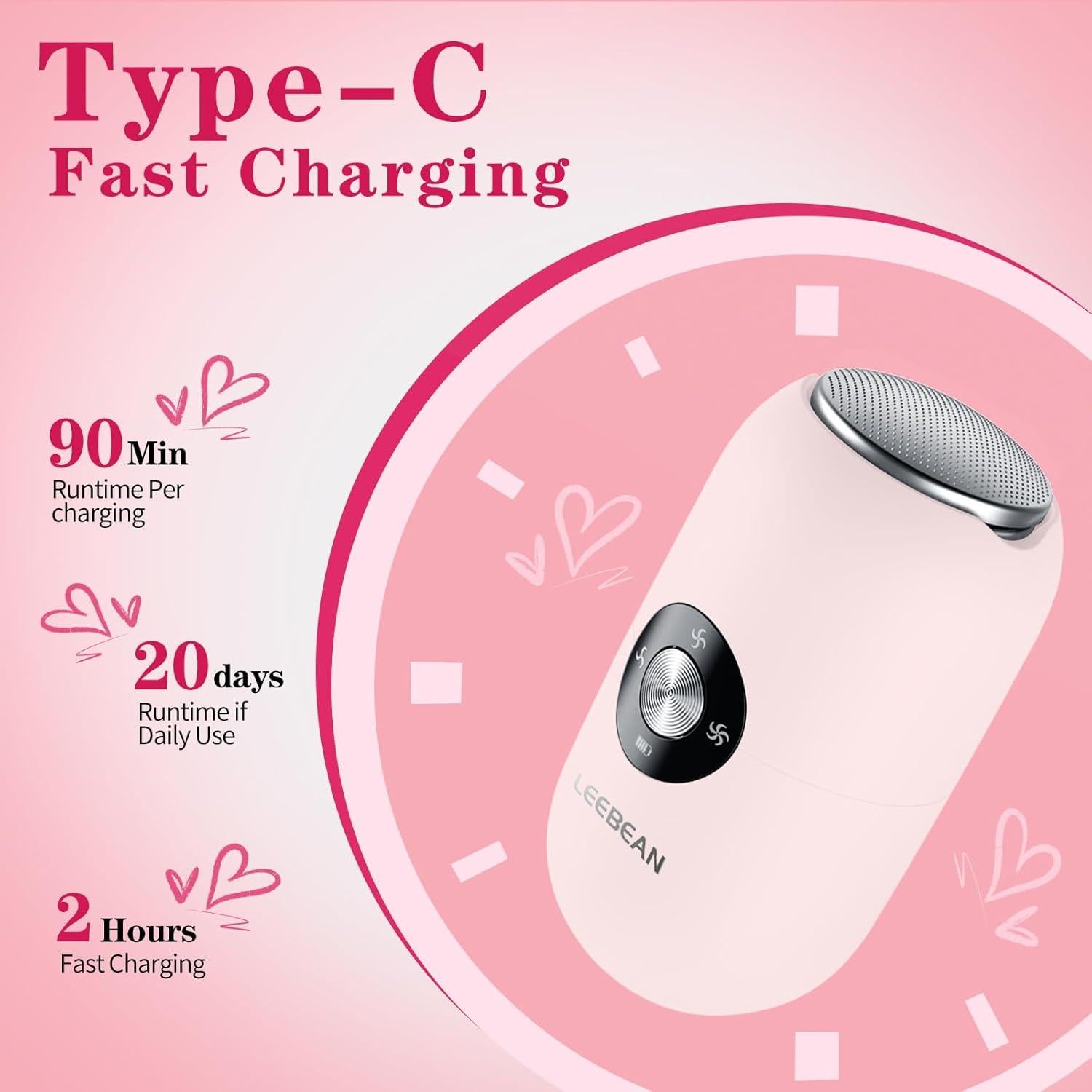 Removedor de Callos Eléctrico Leebean Rosa, 3 Velocidades, Impermeable