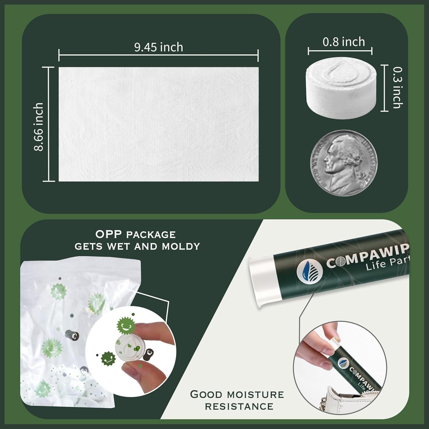 500 Toallitas Comprimidas Compawipes - Papel Higiénico Ecológico